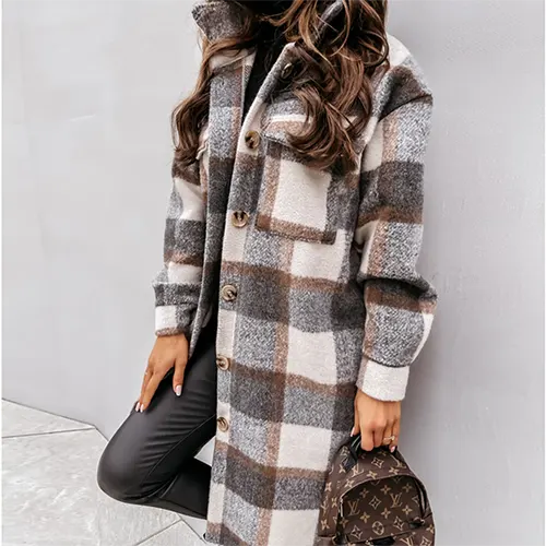 Caitlin's Elegance | Women's Long Coat with Classic Check | Warm, Lightweight, Versatile