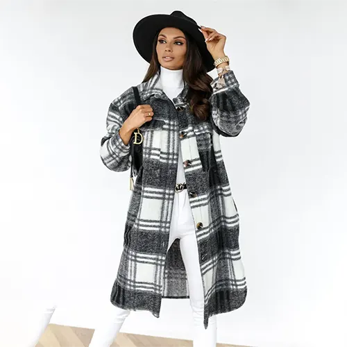 Caitlin's Elegance | Women's Long Coat with Classic Check | Warm, Lightweight, Versatile