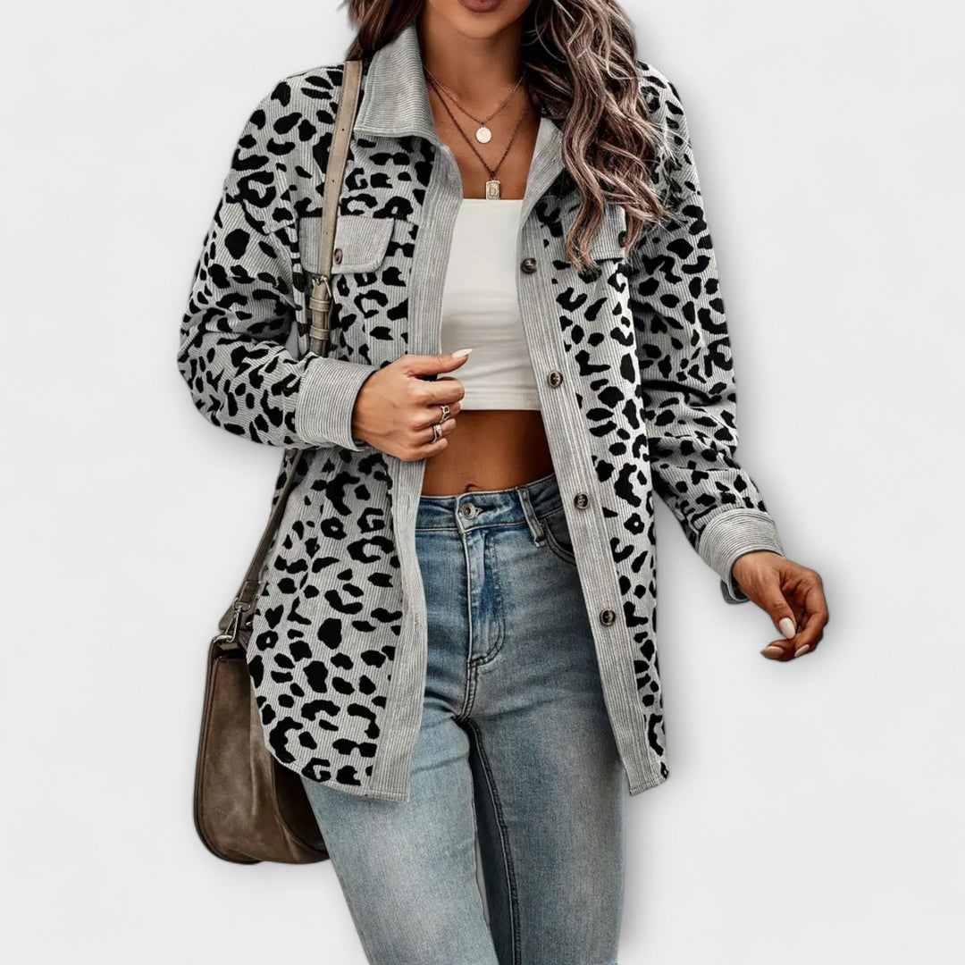 Melannie - Versatile & Elegant Leopard Button Jacket