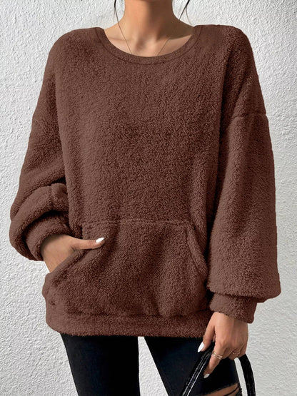 Jiana - Cozy fleece round neck dropped shoulder warm sweater