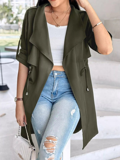 Vica -  Elegant versatile drape collar trench coat