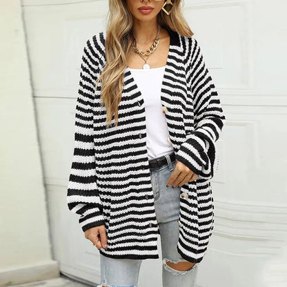 Carla - Chic striped button long sleeve cardigan
