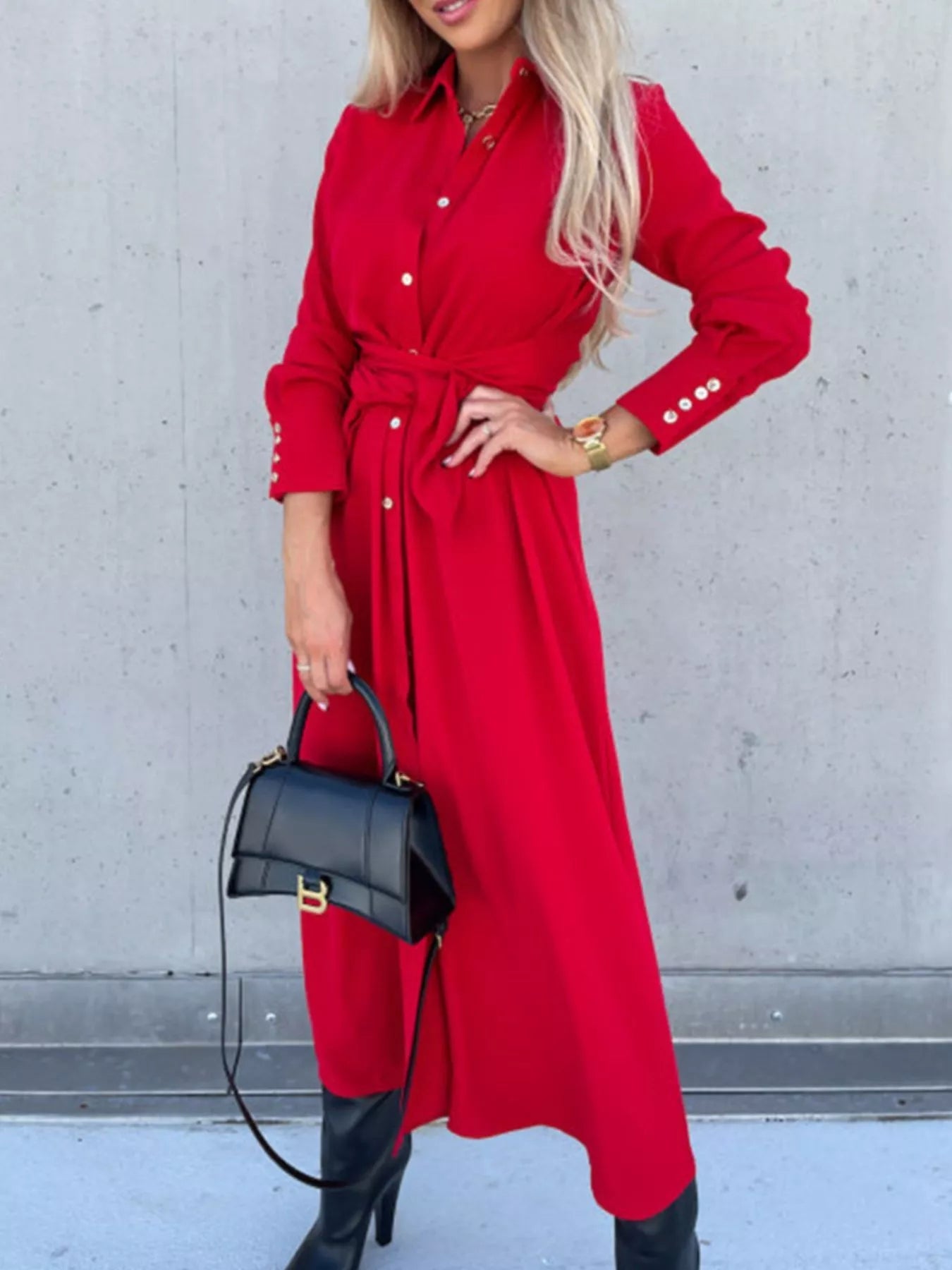 Carlotta - Elegant button front loose shirt dress