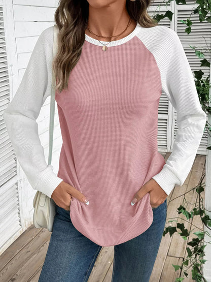 Freyja - Stylish waffle knit raglan sleeve sweatshirt