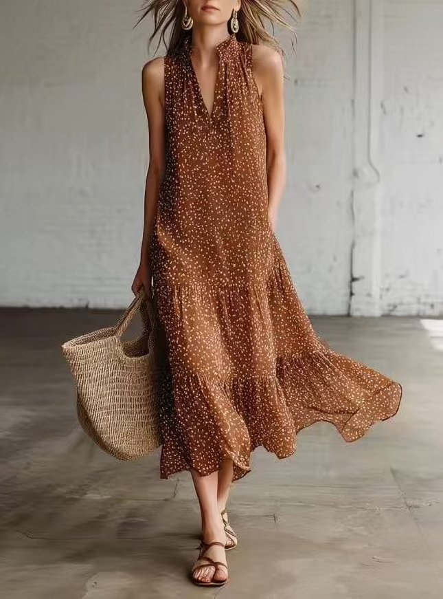 Lizzelle - Polka-dot sleeveless flowy dress