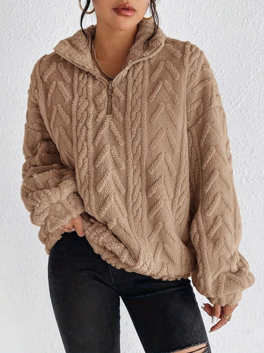 Yasmina - Comfortable Loose and Warm Half-Zip Jumper