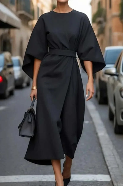Tianna - Elegant belted puff-sleeve dress