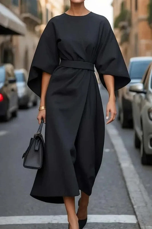 Tianna - Elegant belted puff-sleeve dress