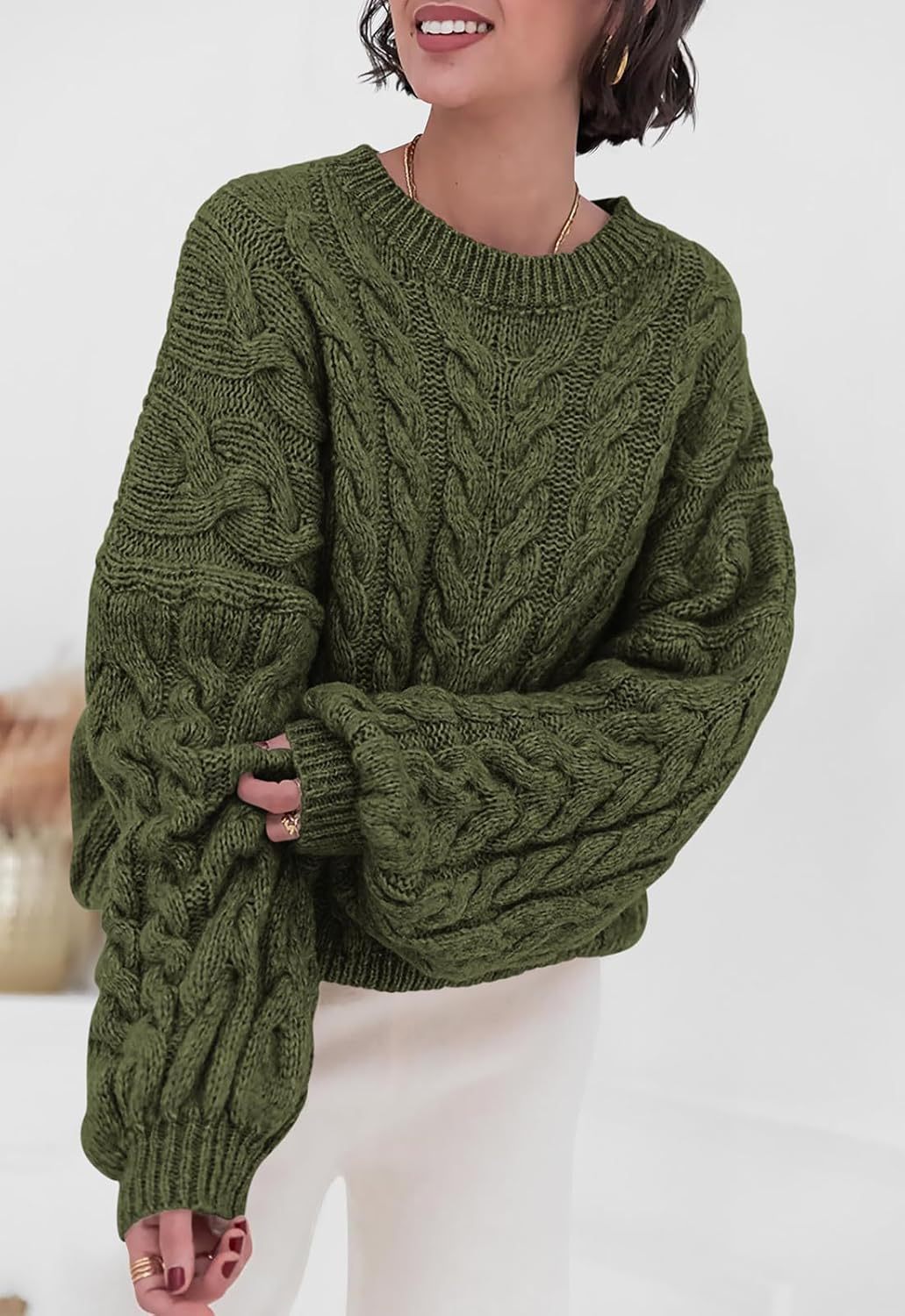 Hara - Chic Loose cable knitted round neck sweater