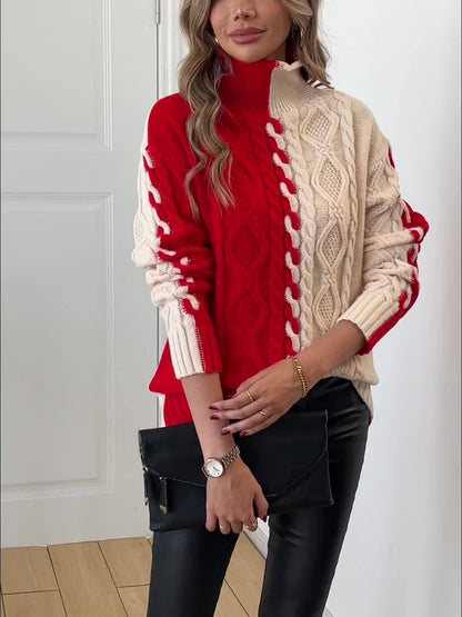 Nevaeh - Elegant cable knitted turtleneck warm sweater