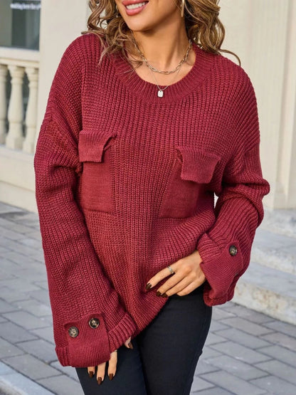 Jozie - Loose stylish round neck sweater with pockets
