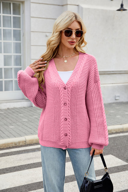 Beatrix - Loose long-sleeved V-neck knitted sweater cardigan