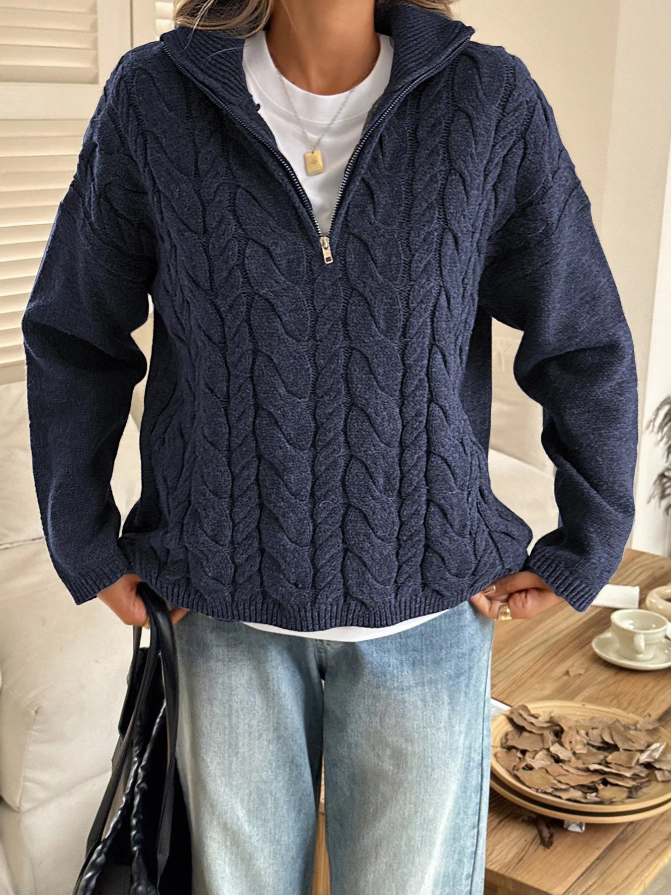 Faith - Elegant Warm Cable-Knit Half-Zip Jumper