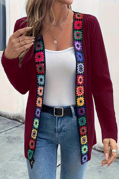 Janna - Elegant floral edge long sleeve knitted cardigan