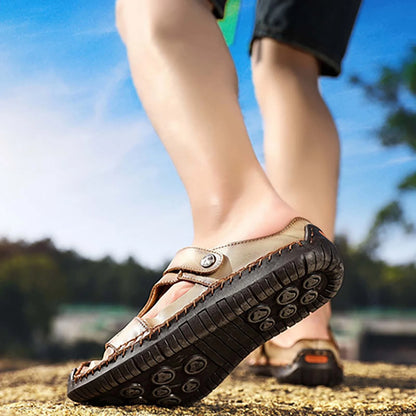 Men’s Summer Leather Sandals | Open-Toe, Hand-Stitched