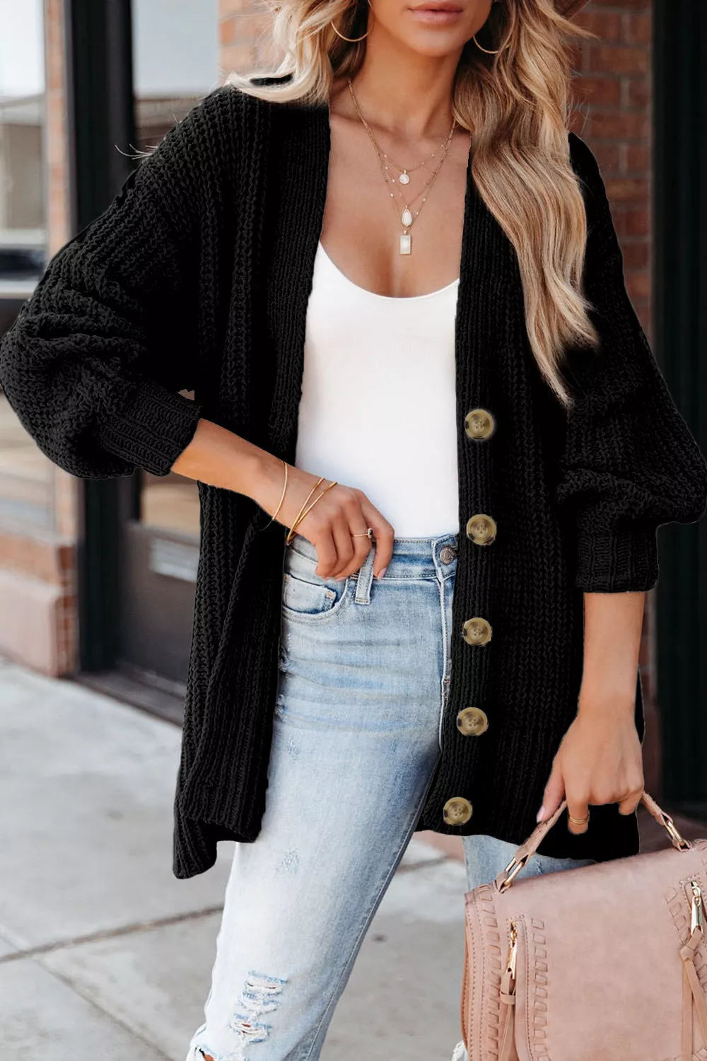 Verla - Chunky knit button-down warm cardigan