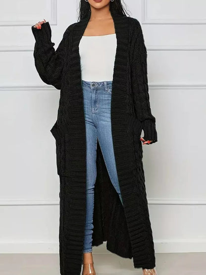 Zasha - Casual loose cable knit longline sweater cardigan with pockets