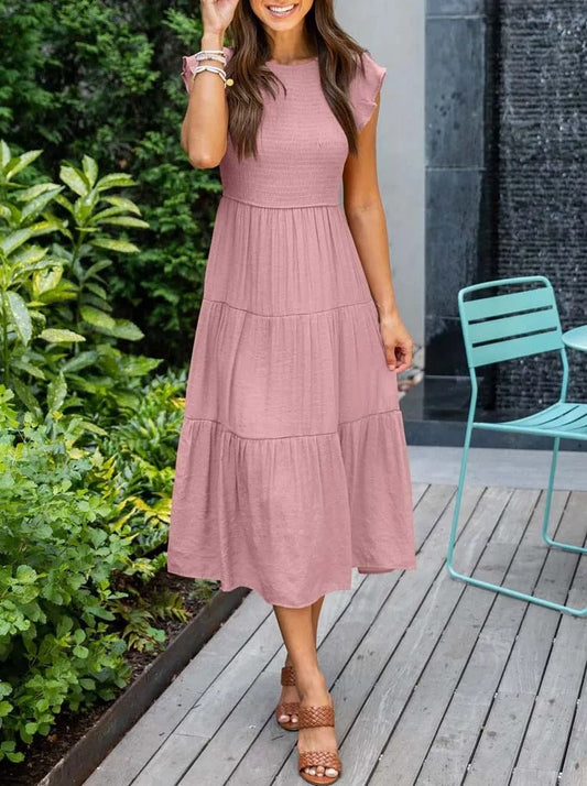 Diantha - Casual dress with round neck and ruffles