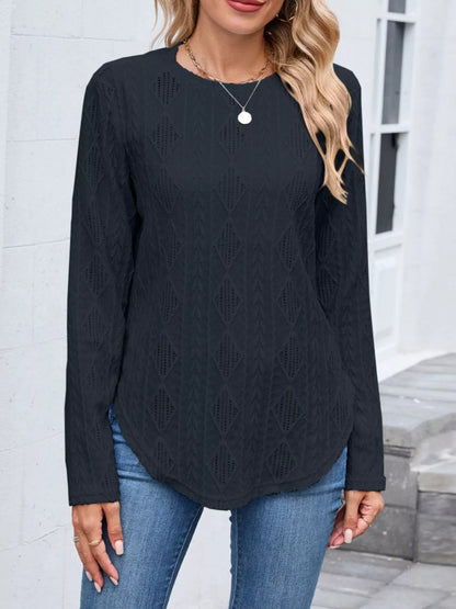 Nakayla - Elegant Long-Sleeve Textured Sweatshirt with Back Buttons