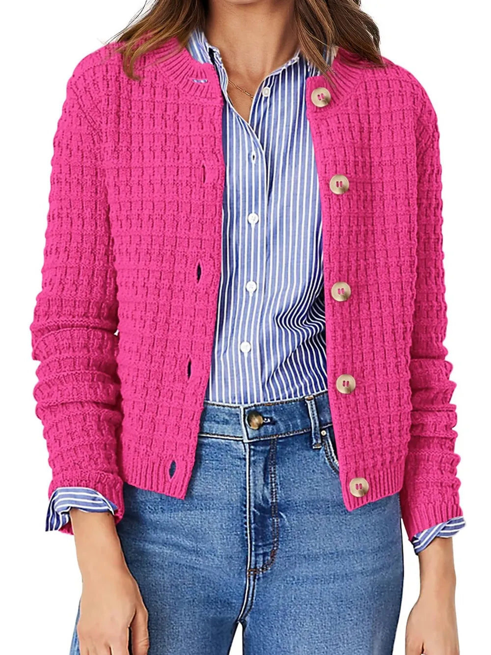 Dixie - Chic textured knit button-front cardigan