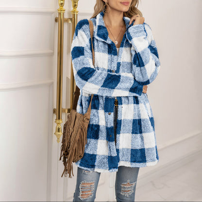 Xylia - Chic checkered fleece warm jacket