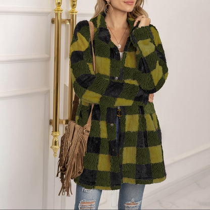 Xylia - Chic checkered fleece warm jacket