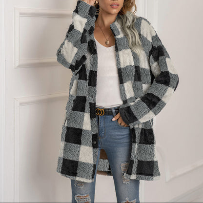 Xylia - Chic checkered fleece warm jacket