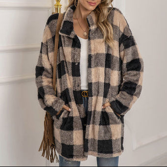 Xylia - Chic checkered fleece warm jacket