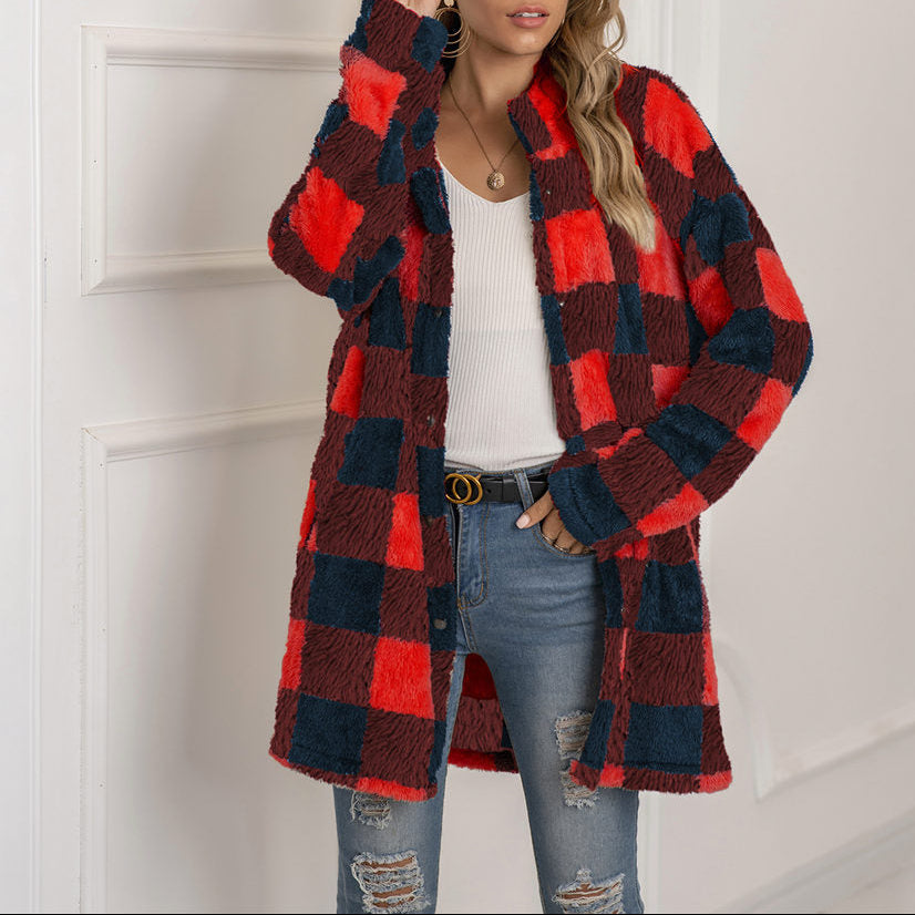 Xylia - Chic checkered fleece warm jacket