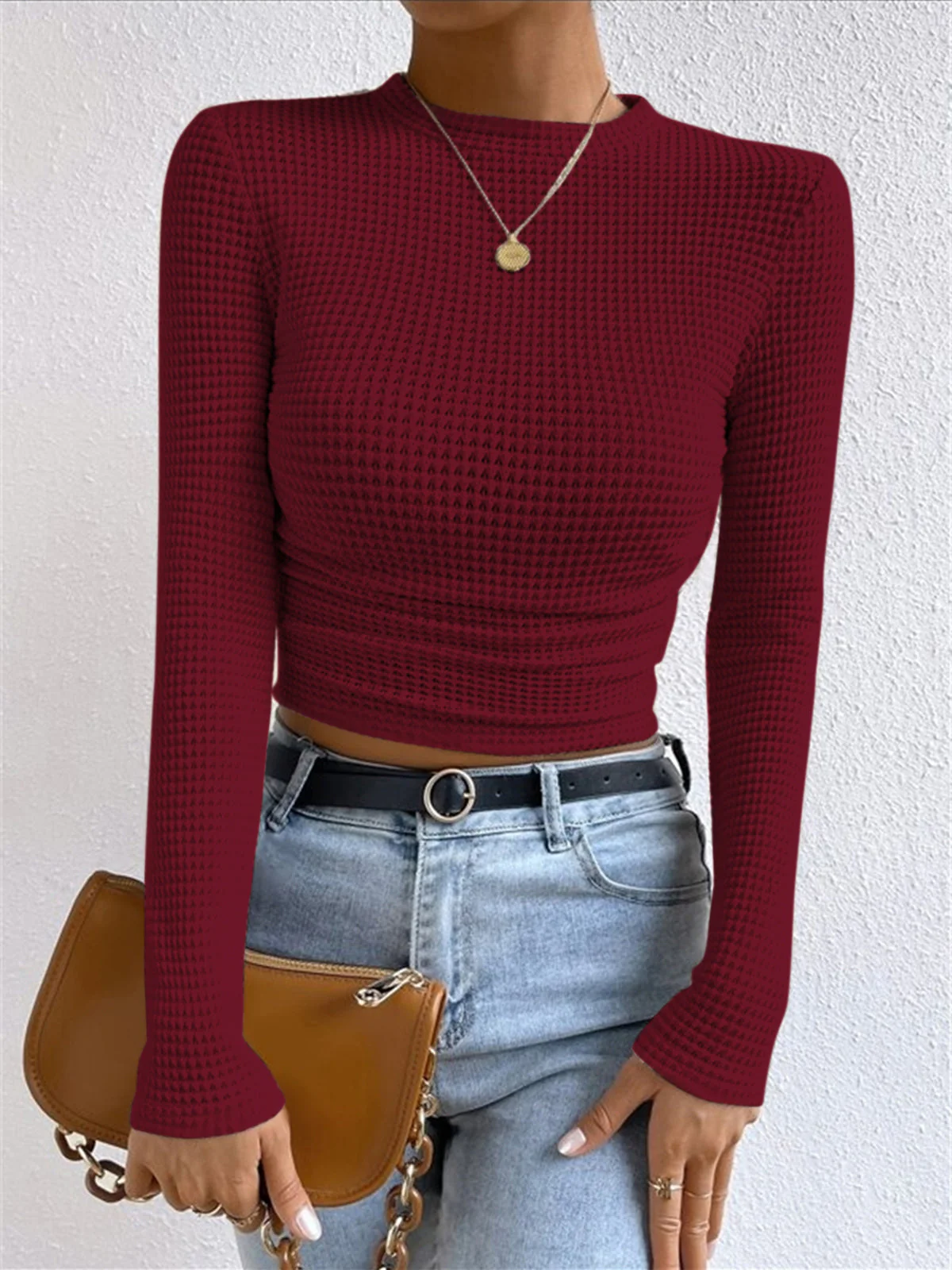 Sabrina - Casual Cropped Waffle-Knit Slim-Fit Sweatshirt