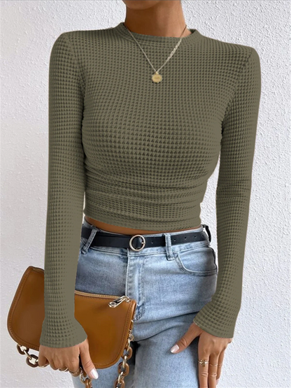 Sabrina - Casual Cropped Waffle-Knit Slim-Fit Sweatshirt