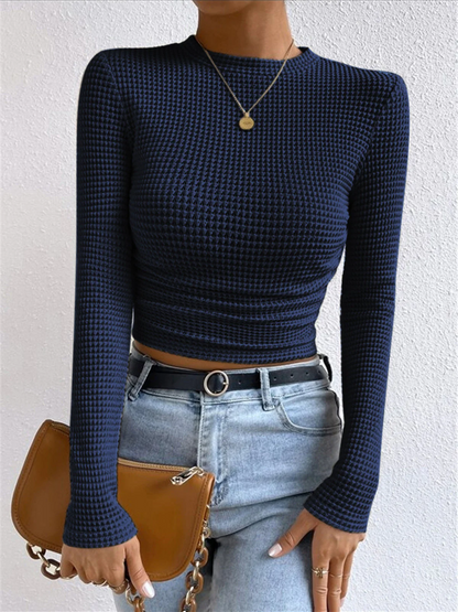 Sabrina - Casual Cropped Waffle-Knit Slim-Fit Sweatshirt