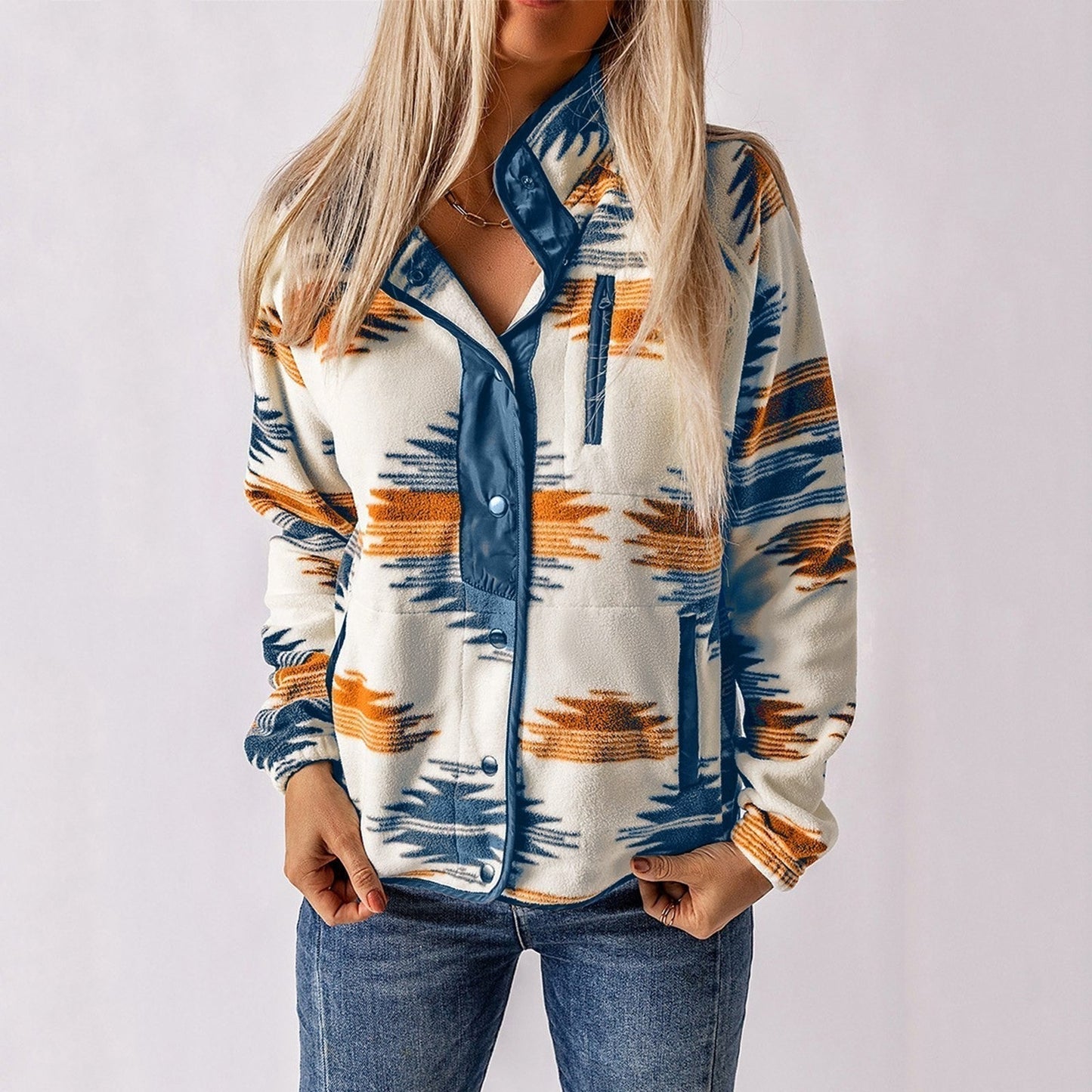 Quinella - Casual stylish print button-up jacket