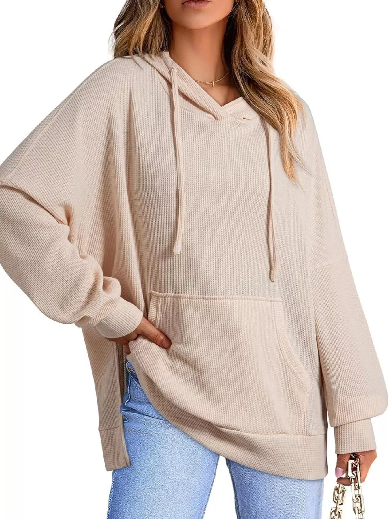 Cianna - Oversized drawstring side slit hoodie