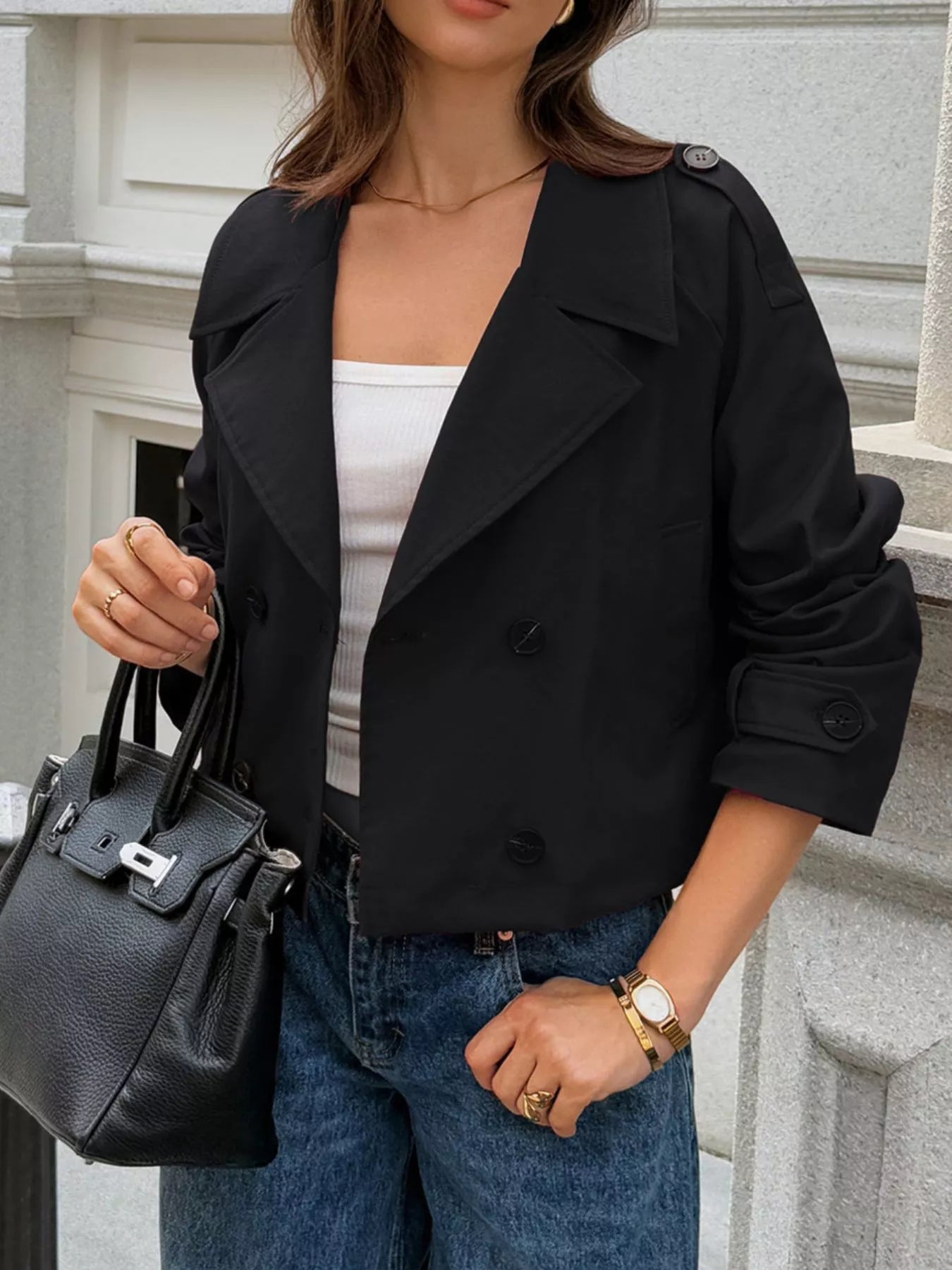 Darcy - Elegant versatile cropped double-breasted raglan sleeve jacket