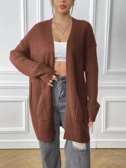 Kacy - Stylish ribbed knitted open front drop shoulder cardigan