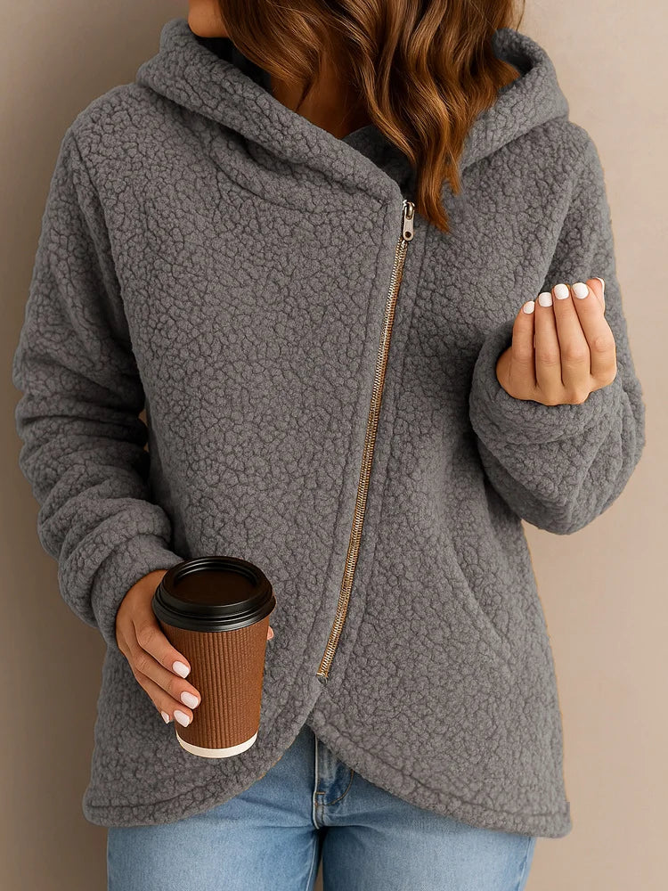 Revina - Stylish warm sherpa fleece zip hoodie jacket