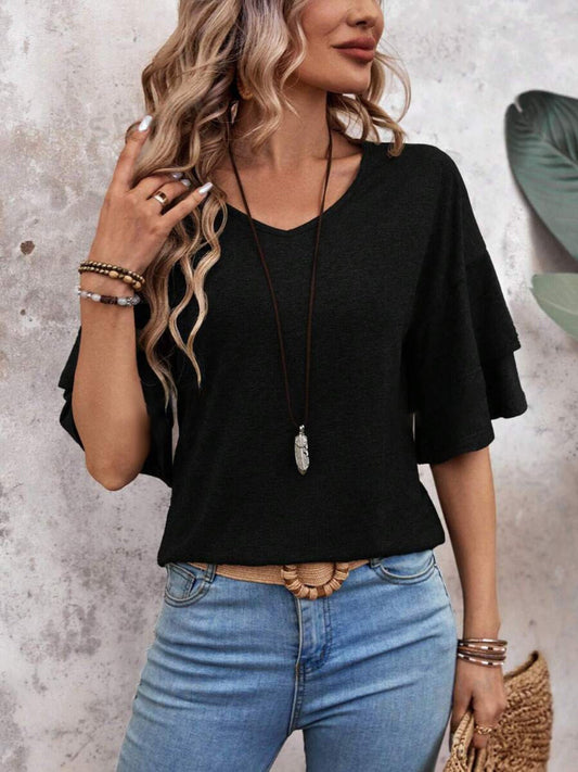 Zayira - Elegant half-sleeve blouse with layered ruffles