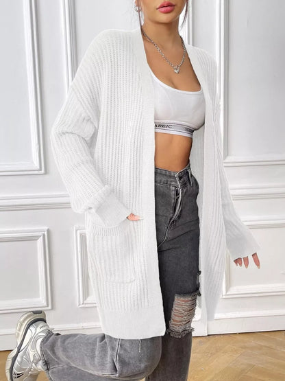 Kacy - Stylish ribbed knitted open front drop shoulder cardigan