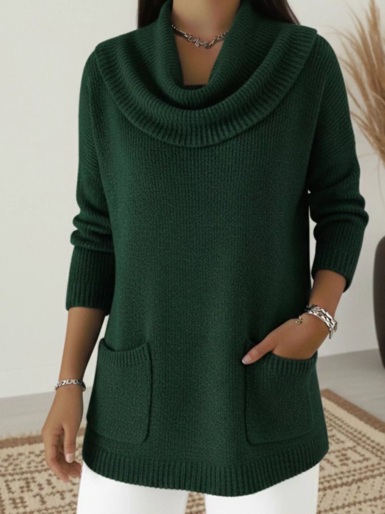 Violeta - Elegant cowl neck long sleeve sweater with pockets