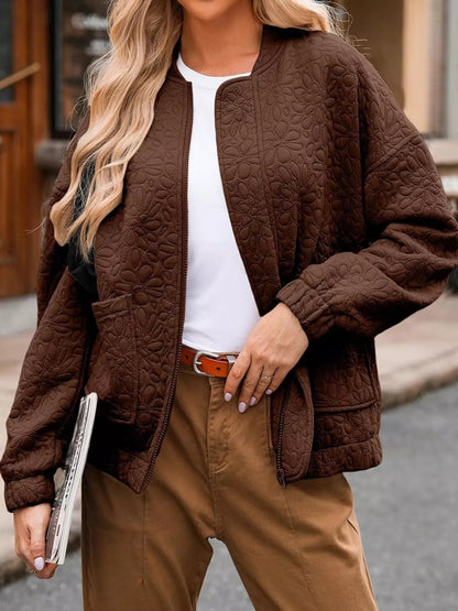 Clarene - Stylish floral patcwork quilted zip-up jacket