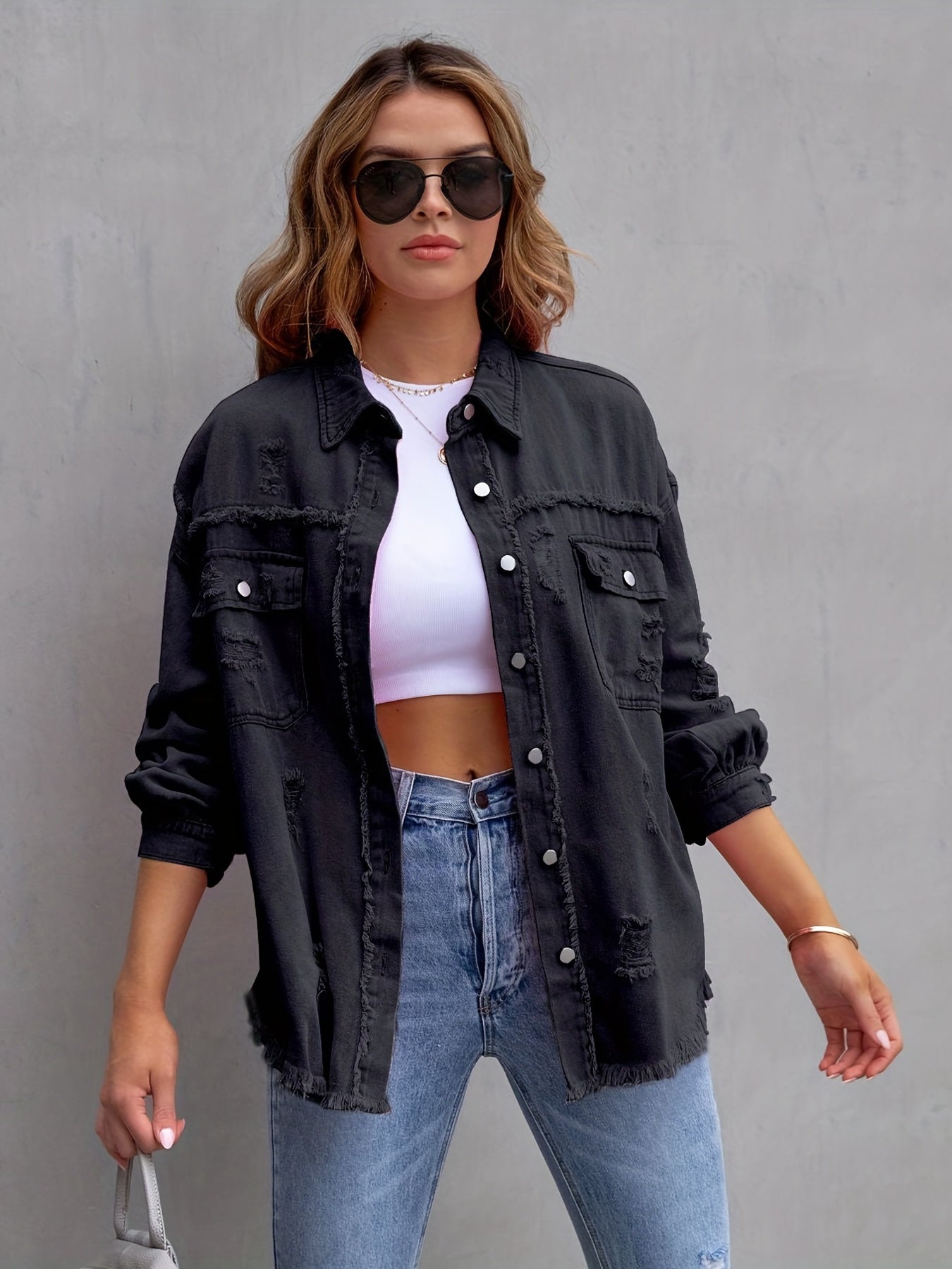 Aisling | Chic Oversized Ripped Denim Jacket for Women | Trendy, Comfortable, Versatile