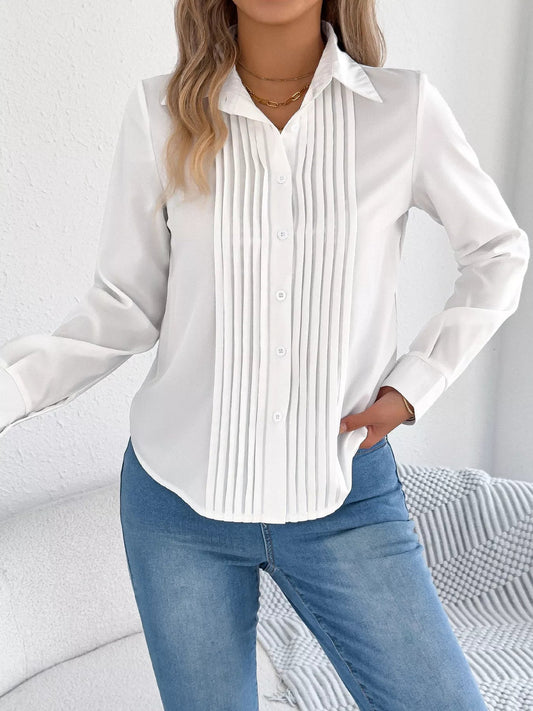 Quinasha - Elegant pleated front long sleeve blouse