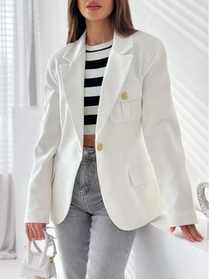 Emmy - Elegant lapel collar one button blazer