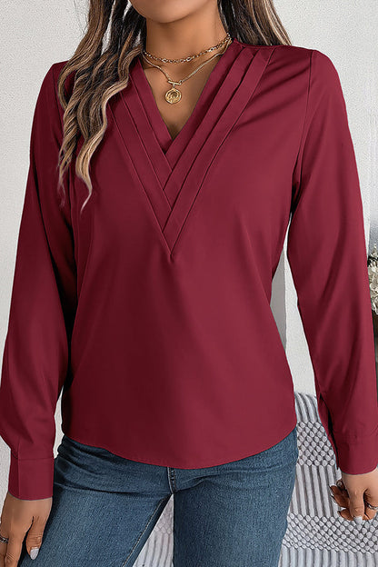 Vanira - Elegant layered V-neck long-sleeve blouse