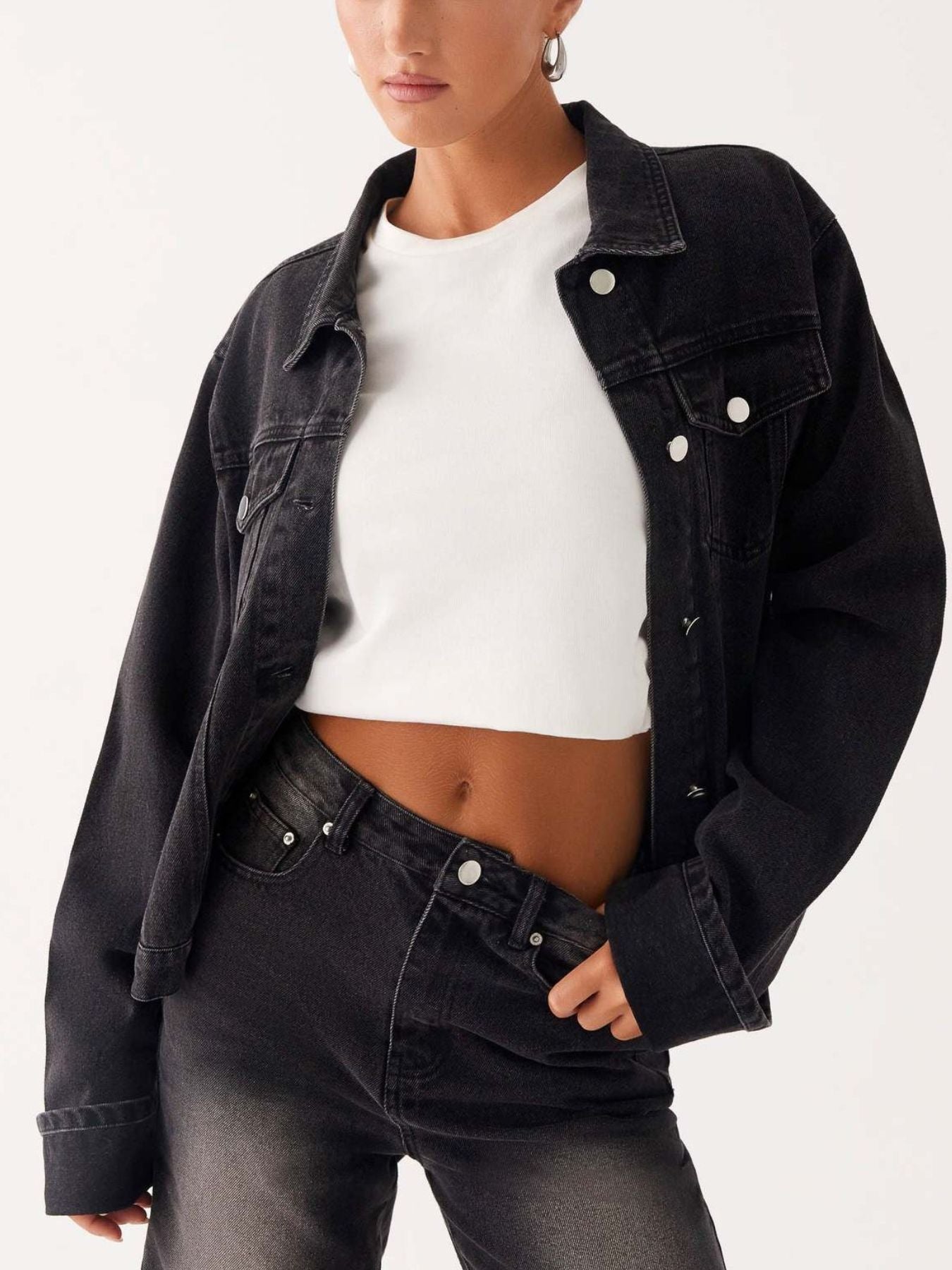 Eunice - Button down cropped oversized denim jacket