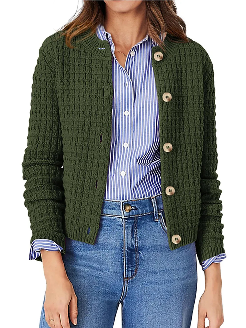Dixie - Chic textured knit button-front cardigan