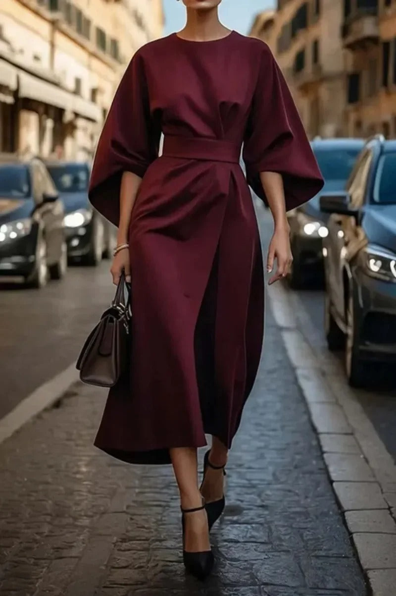 Tianna - Elegant belted puff-sleeve dress