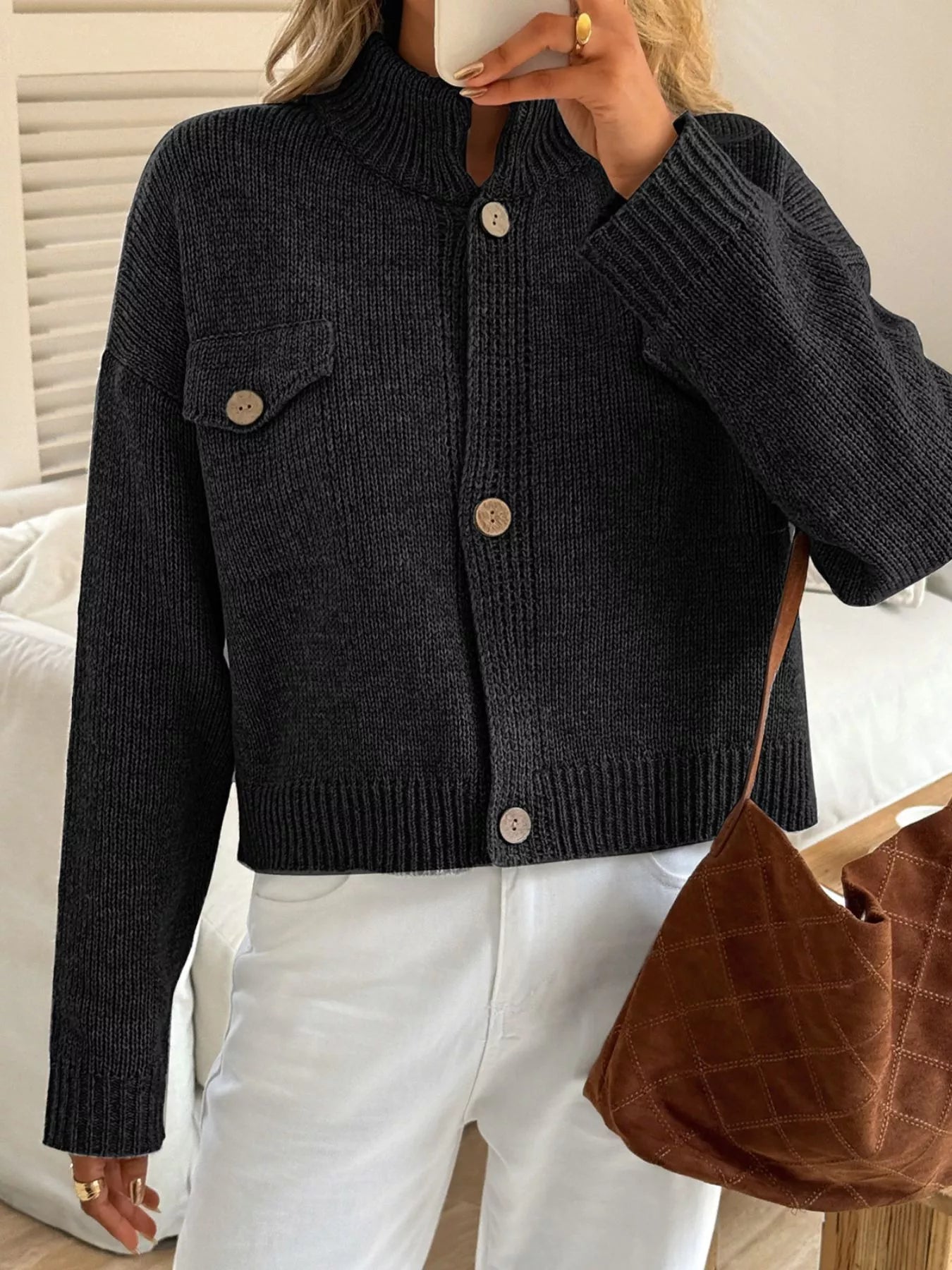 Delainey - Elegant versatile knitted button-down cardigan