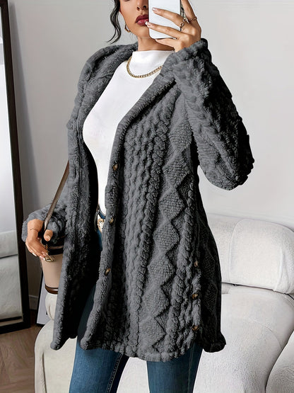 Avery - Cozy plush warm hooded long cardigan